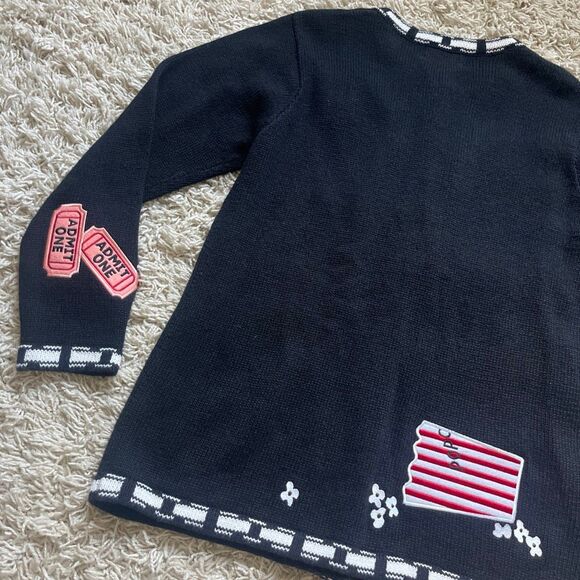 Awesome Quacker Factory Sweater S Movie, Snacks, Cardigan, Black, Embroidered - Picture 7 of 13